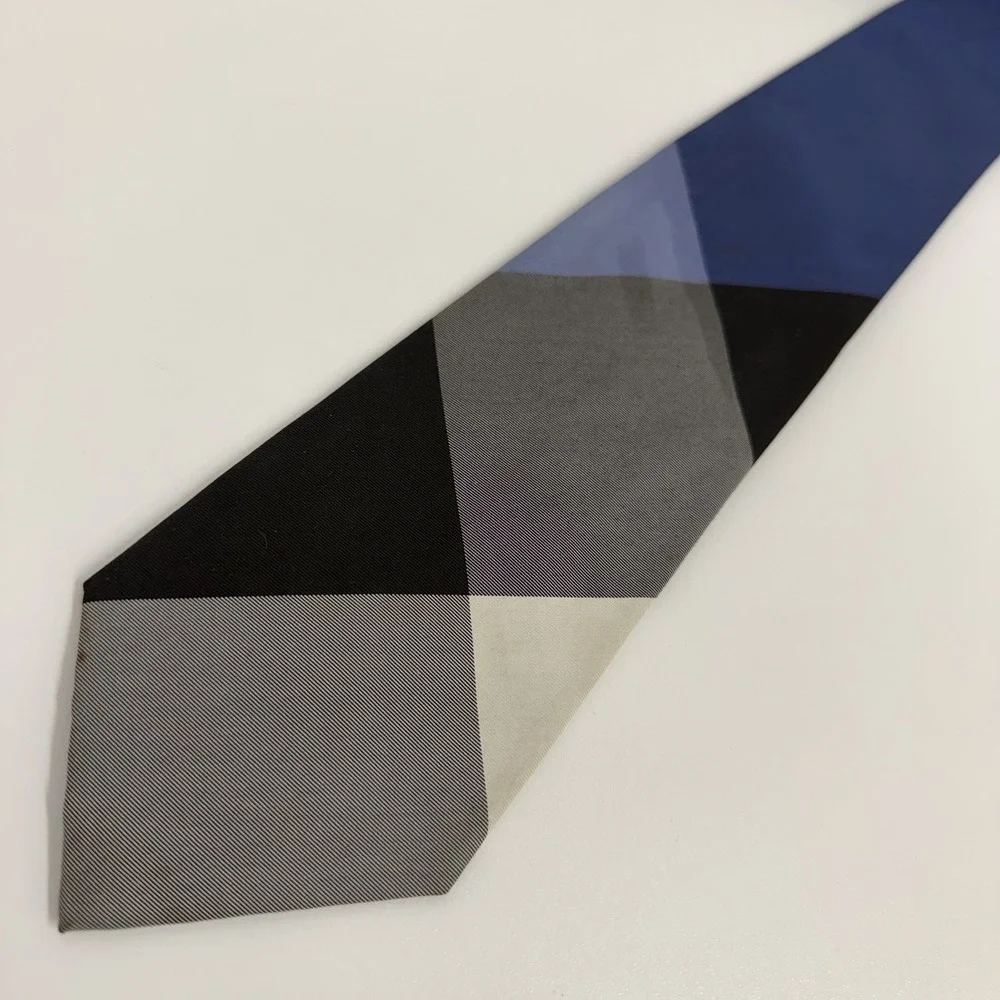 Burberry London Recent Tie Nova Check Plaid Blue/Black Silk Cotton 3.25